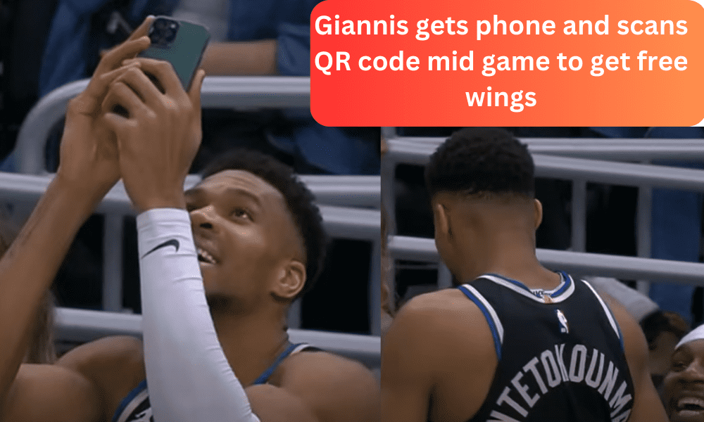 Giannis gets phone and scans QR code mid game to get free wings